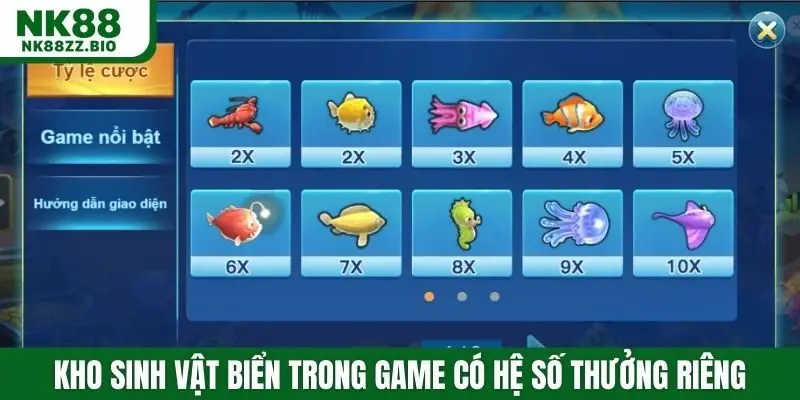 Kho sinh vật biển trong game có hệ số thưởng riêng