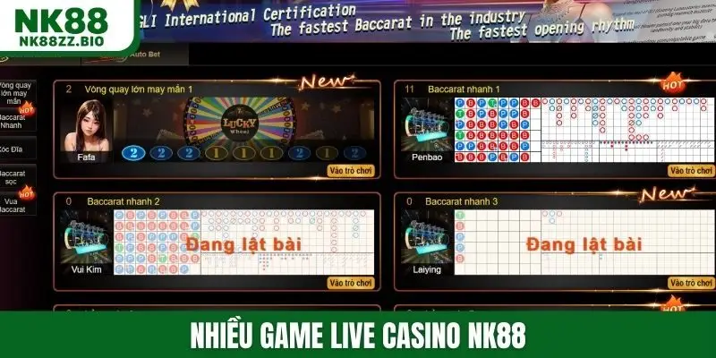 Nhiều game live casino NK88