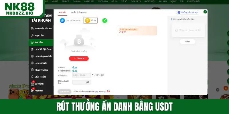 Rút thưởng ẩn danh bằng USDT