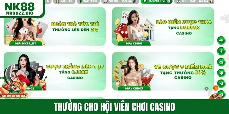 Thưởng cho hội viên chơi casino